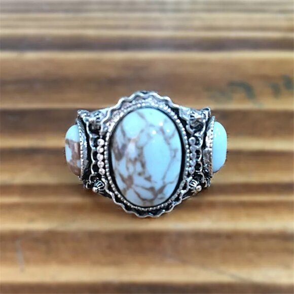 New Womens Turquise & Silver 3 Stone Ring - Picture 1 of 3